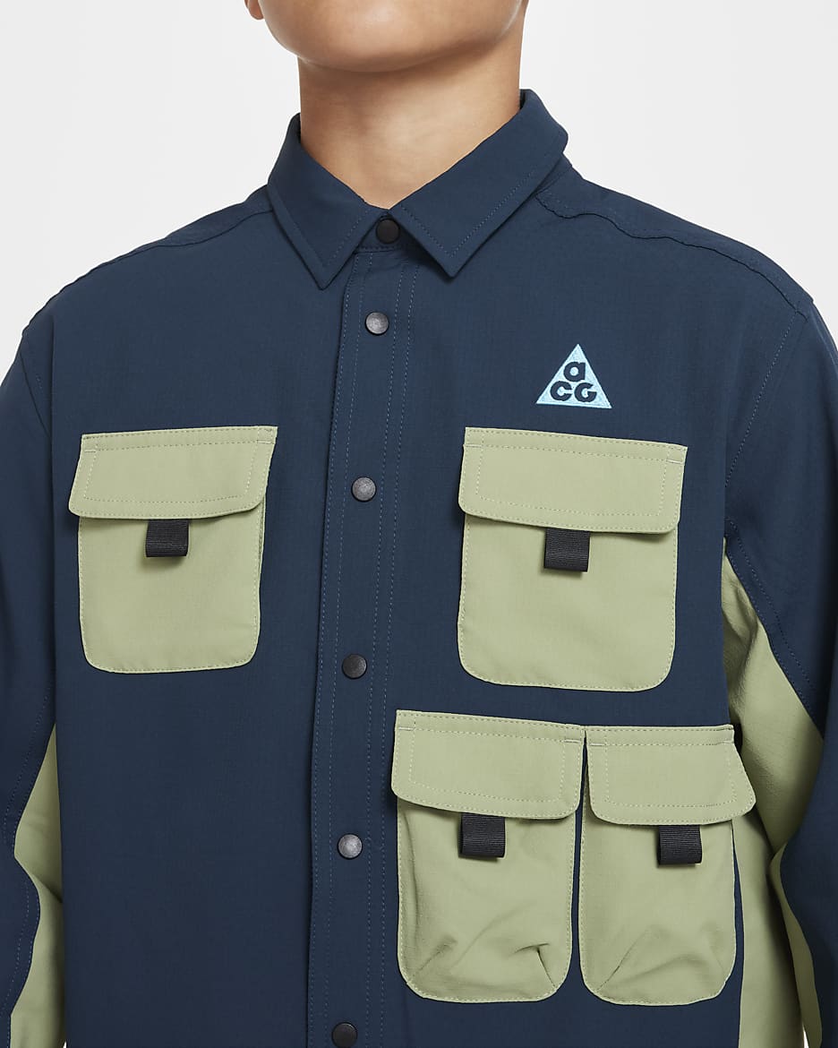 Nike ACG 'Devastation Trail' Older Kids' Dri-FIT UV Top - Armoury Navy/Oil Green/Black/Baltic Blue