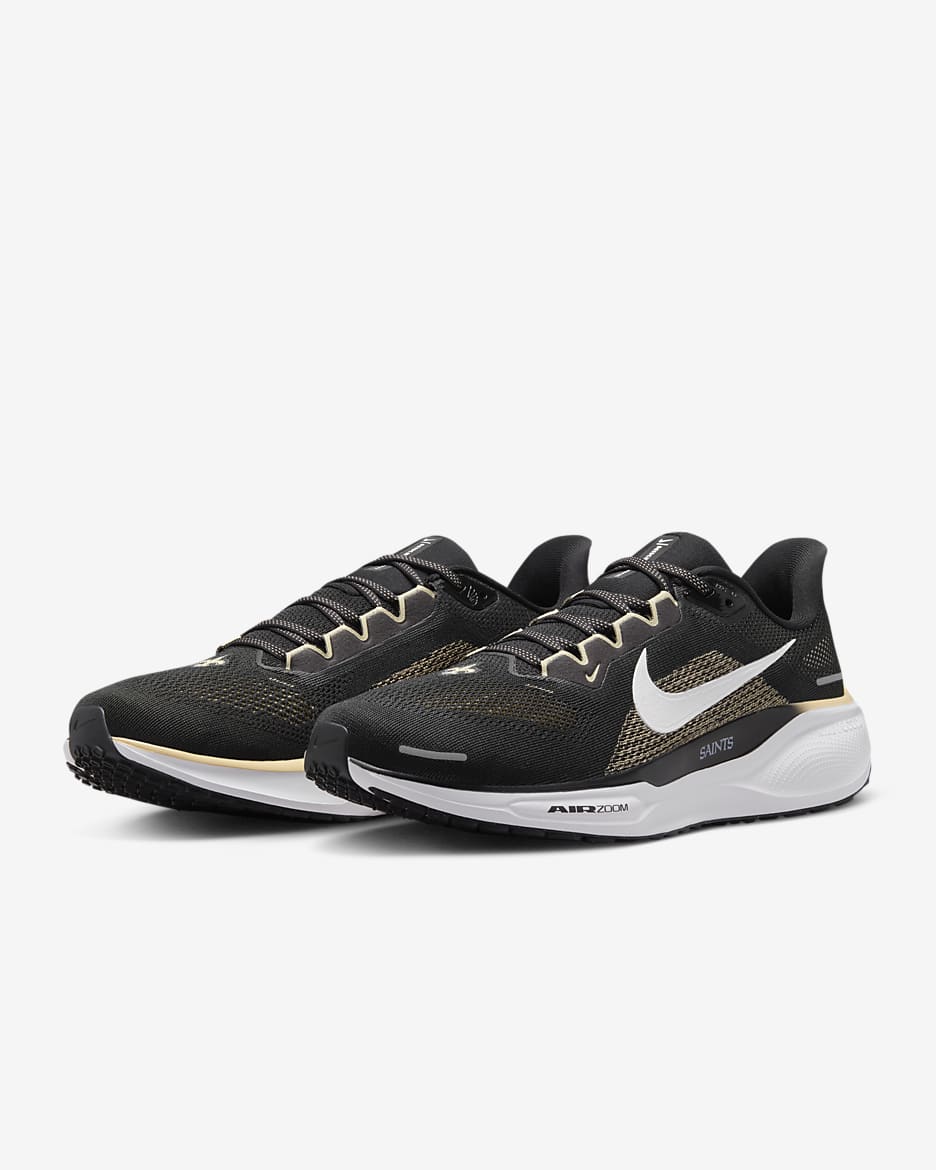 Nike Pegasus 41 NFL New Orleans Saints Men's Road Running Shoes - Black/White/Team Gold/White