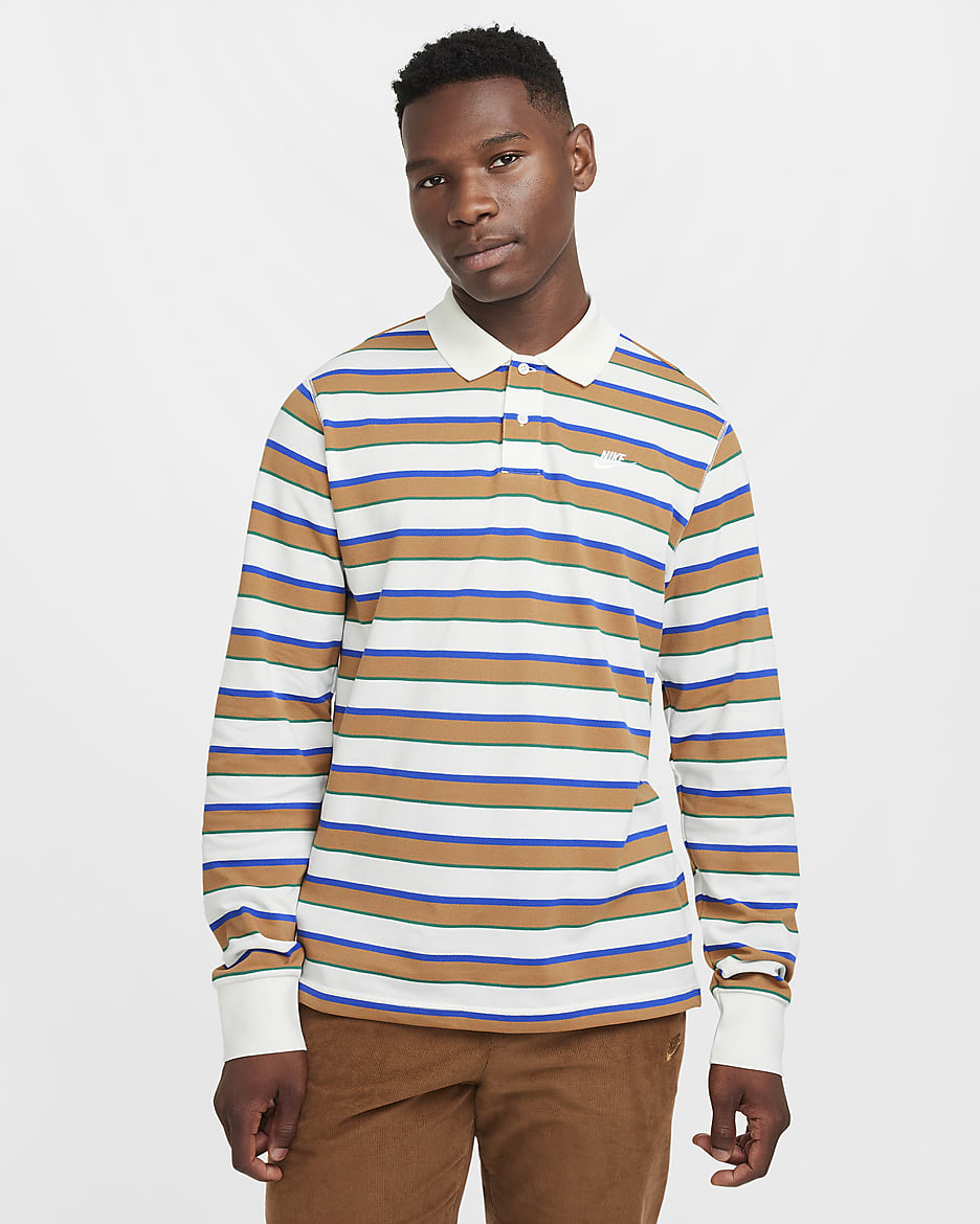 Polo de manga larga a rayas para hombre Nike Club - Vela/Royal juego/Lino/Blanco