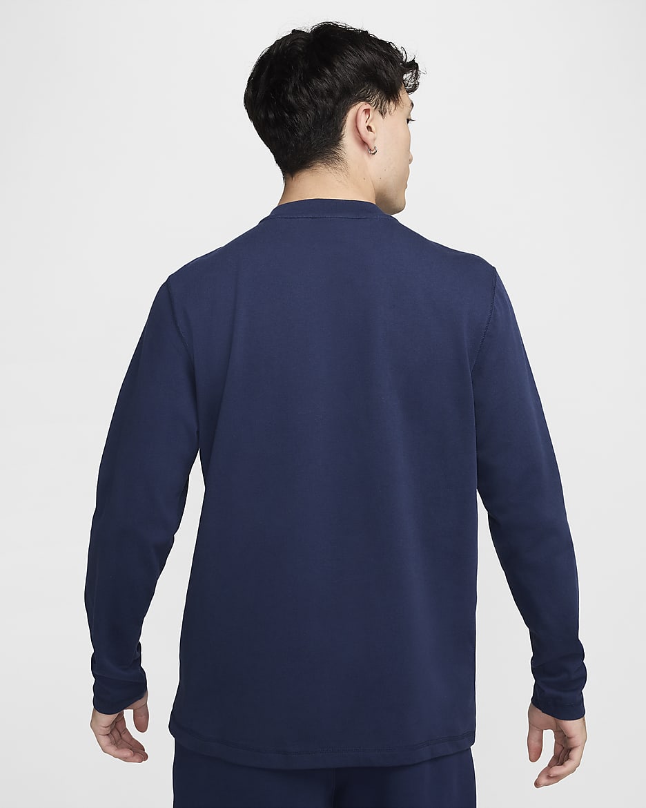 Henley de manga larga para hombre Nike Club - Azul marino medianoche/Azul marino medianoche/Blanco