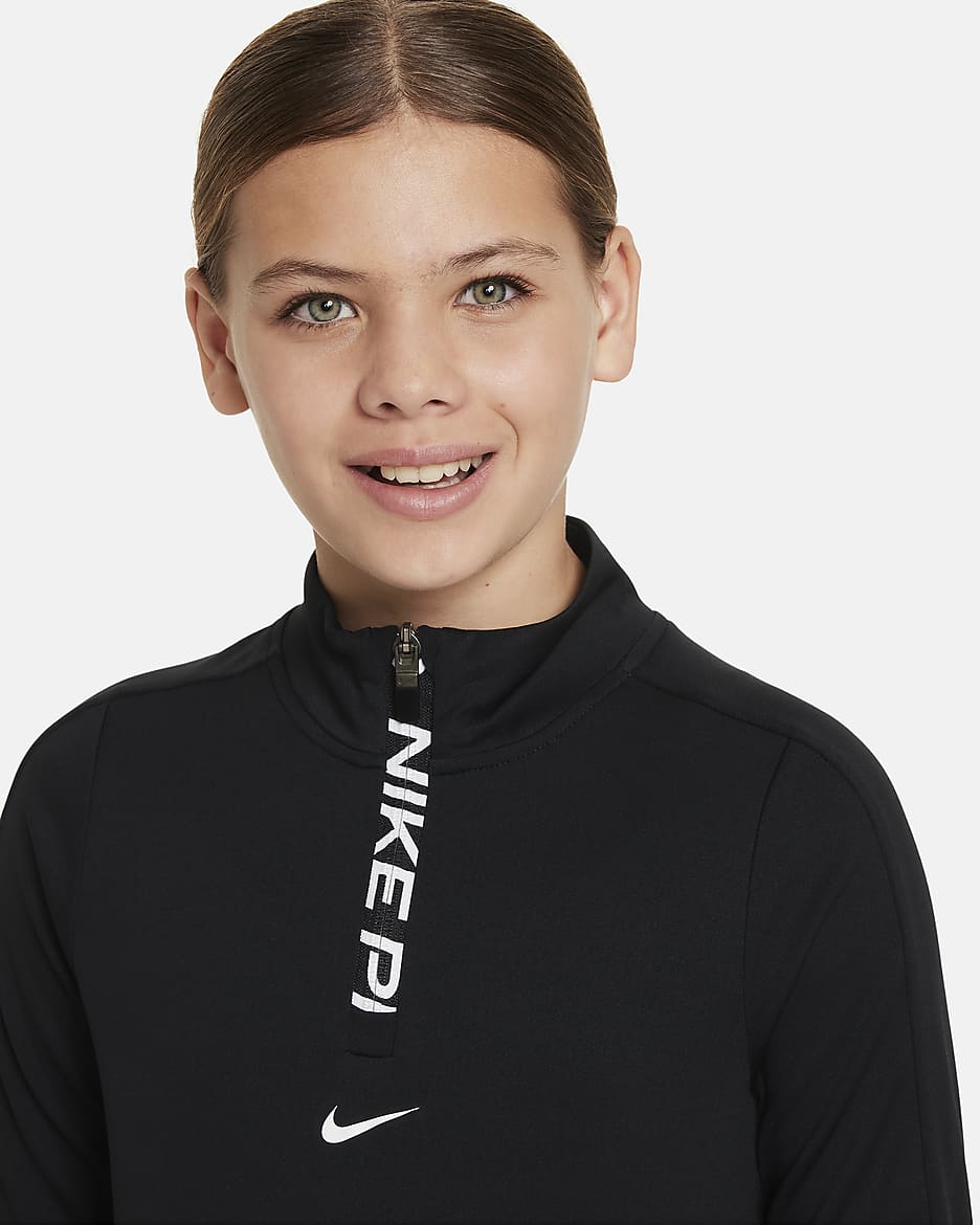 Nike Pro Girls' Dri-FIT Long-Sleeve 1/2-Zip Top - Black/White