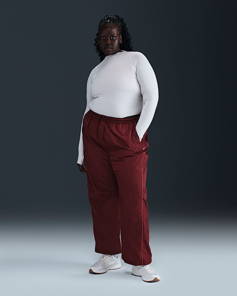 Nike Windrunner Women's High-Waisted Woven Open-Hem Pants (Plus Size) - Dark Team Red/University Red/White