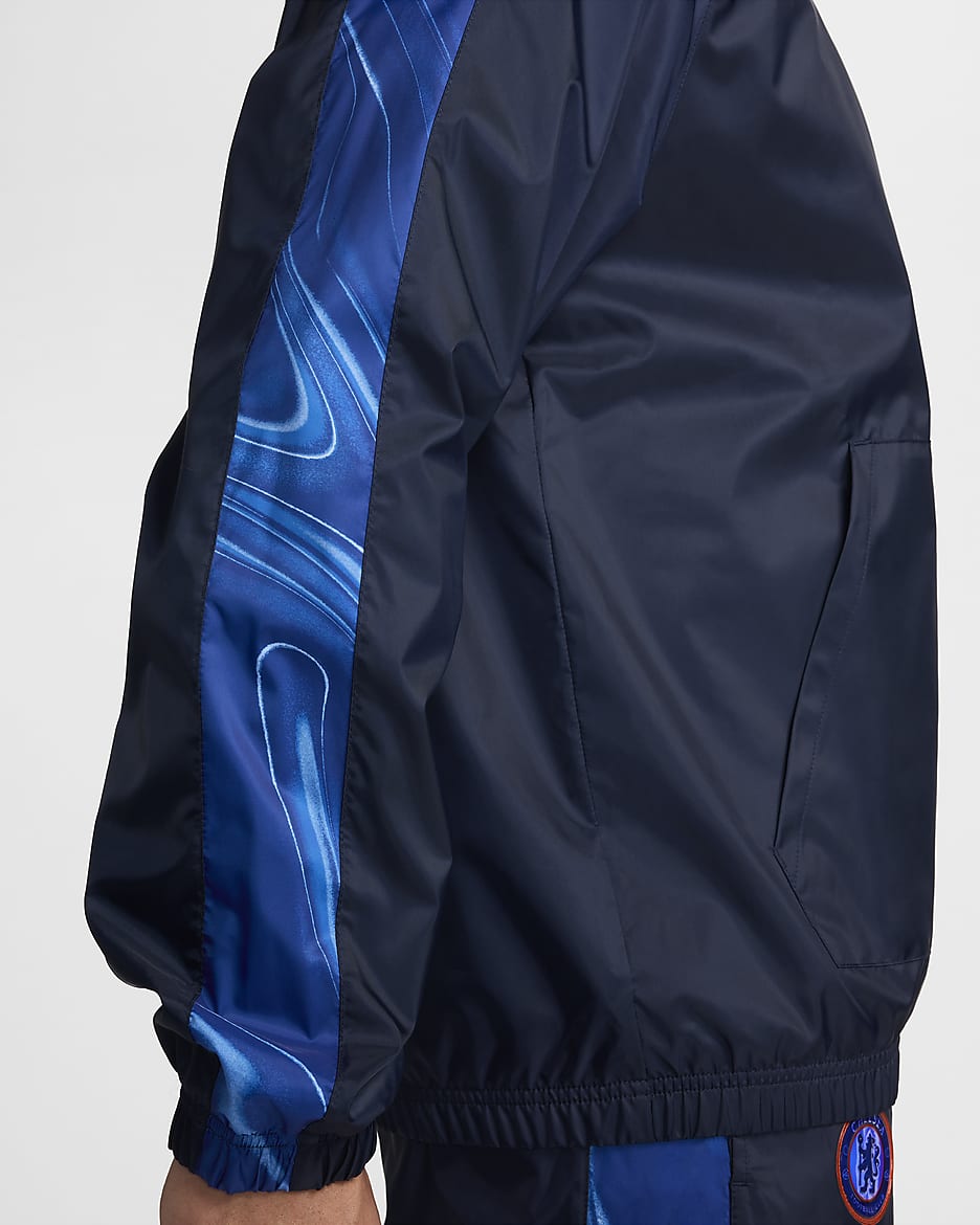 Survêtement tissé à capuche Nike Football Chelsea FC pour homme - Obsidian/Obsidian/Blanc