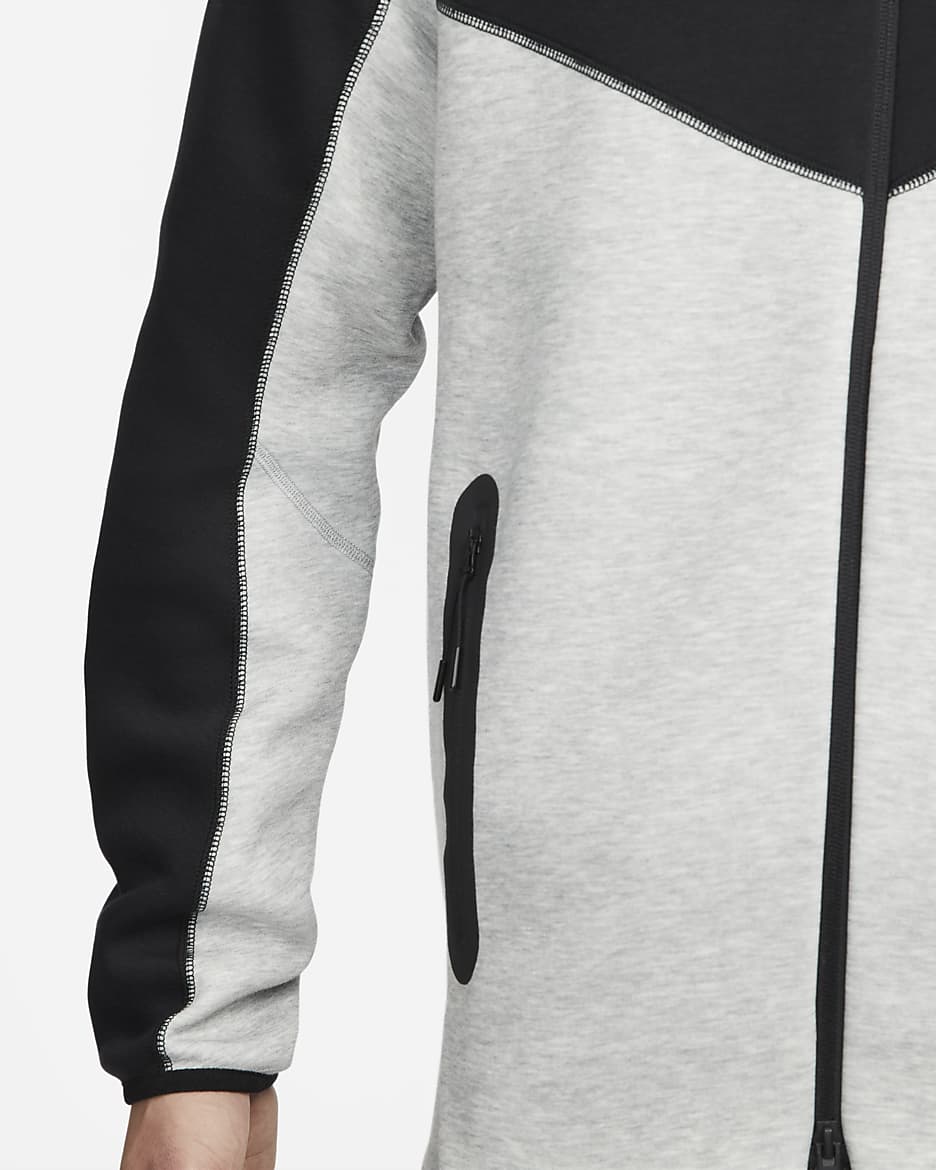 Nike Sportswear Tech Fleece Windrunner Tam Boy Fermuarlı Erkek Kapüşonlu Üst - Dark Grey Heather/Siyah/Beyaz