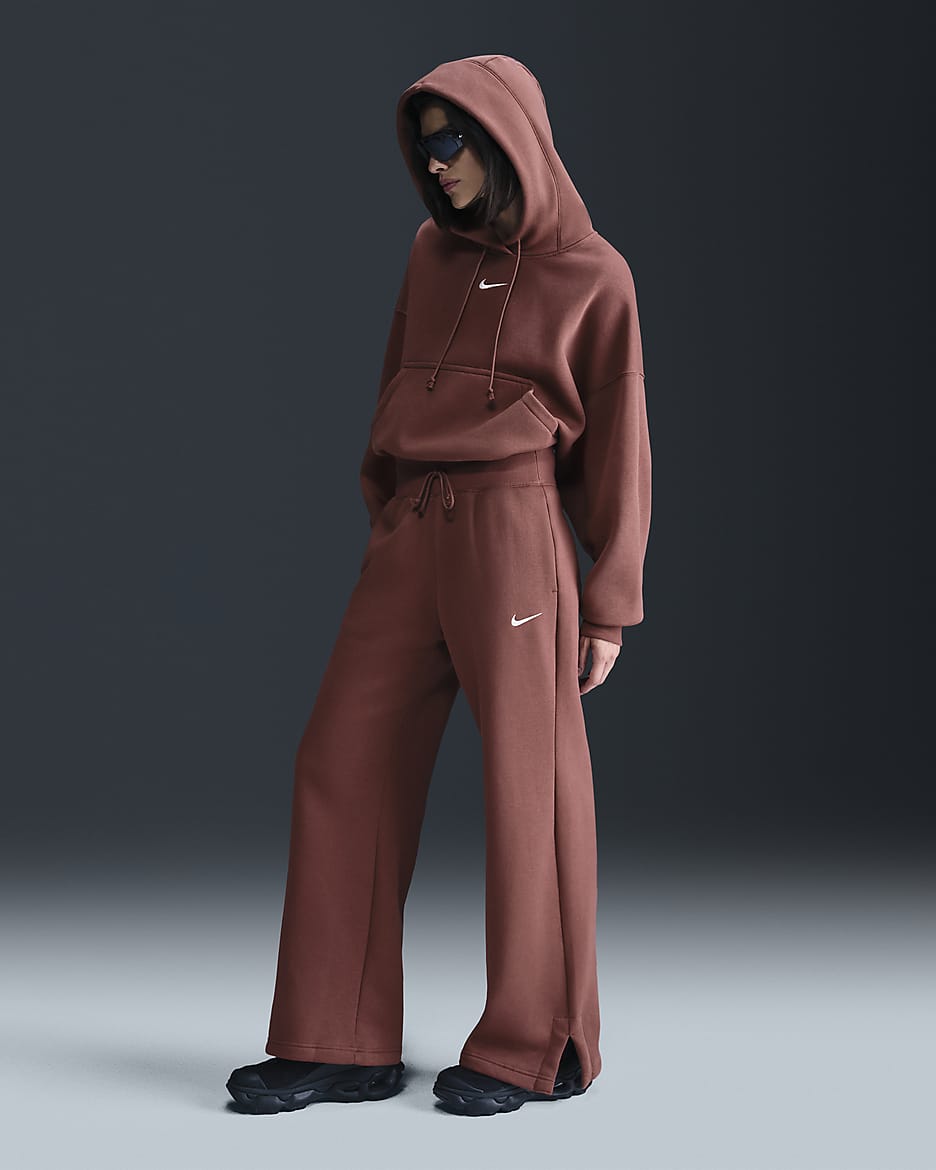 Pants de entrenamiento de tiro alto y piernas anchas para mujer Nike Sportswear Phoenix Fleece - Rojo sepia/Vela
