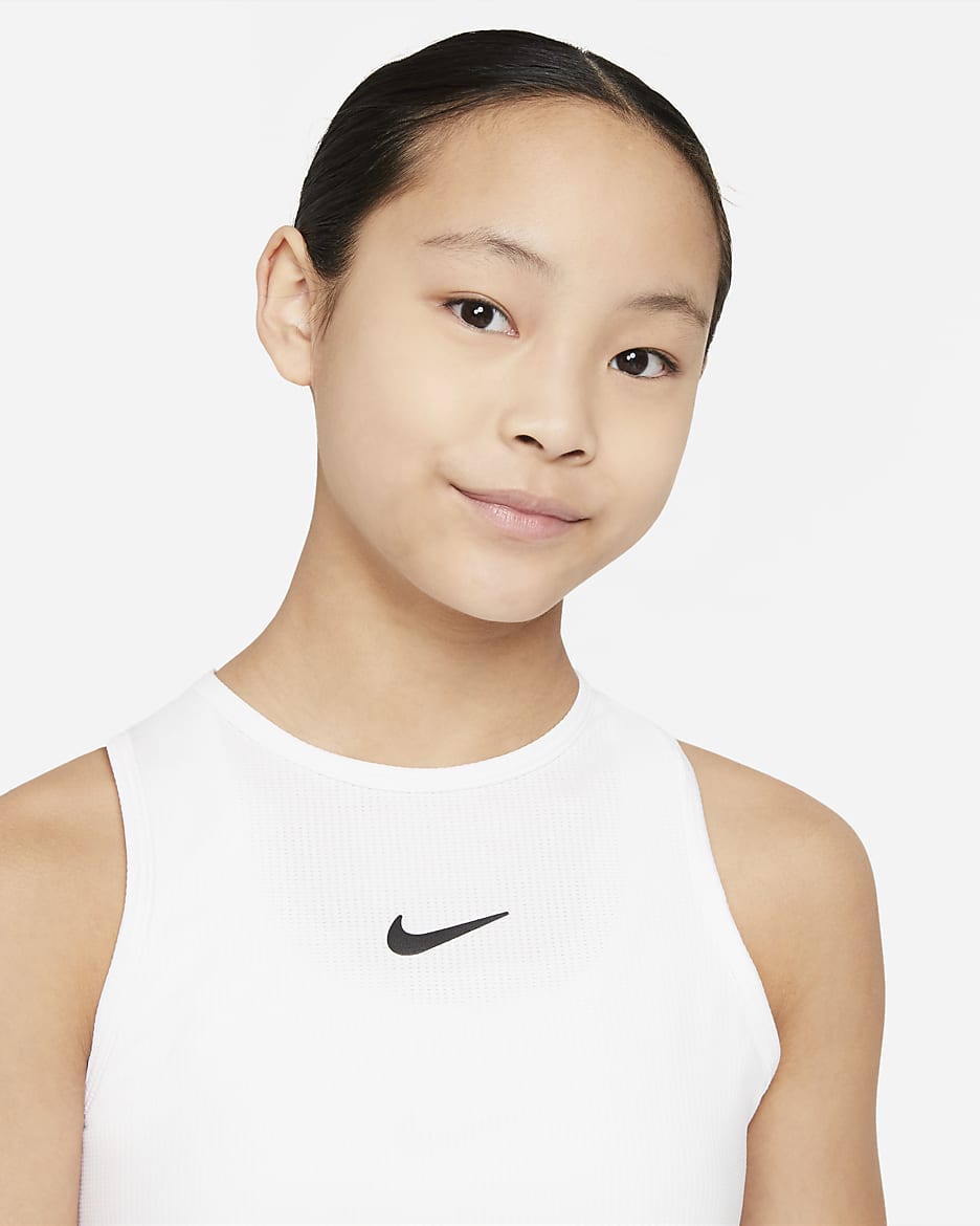 Nike Victory Dri-FIT Tennis-Tanktop für ältere Kinder (Mädchen) - Weiß/Weiß/Schwarz