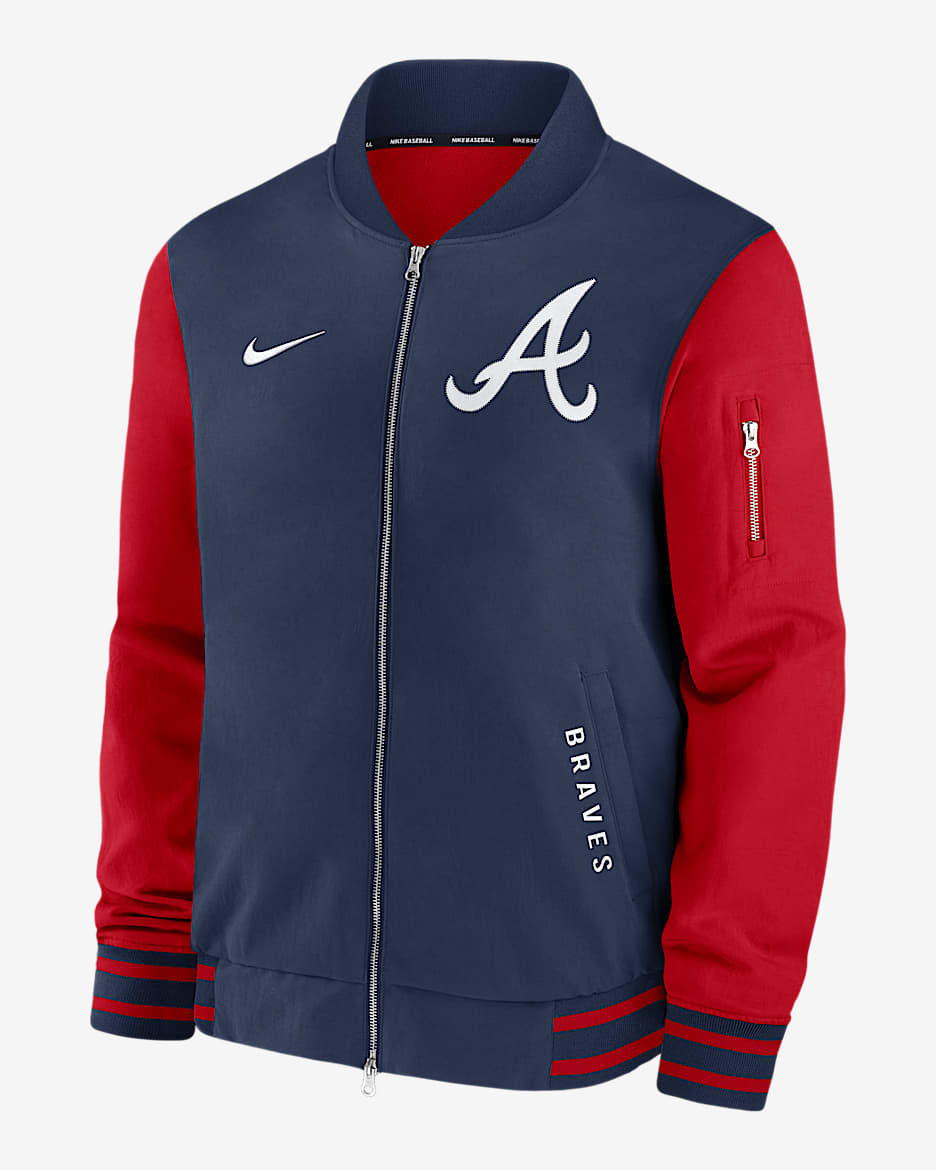 Atlanta Braves Authentic Collection Dugout Men's Nike MLB Full-Zip Bomber Jacket - Midnight Navy