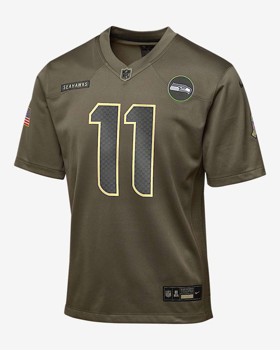 Jersey para niños talla grande Nike de la NFL Game de Jaxon Smith-Njigba de los Seattle Seahawks Salute to Service - Oliva