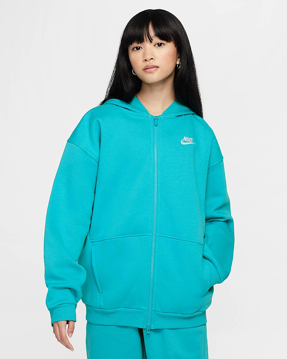 Nike Sportswear Club Fleece Big Kids' Oversized Full-Zip Hoodie - Dusty Cactus/White