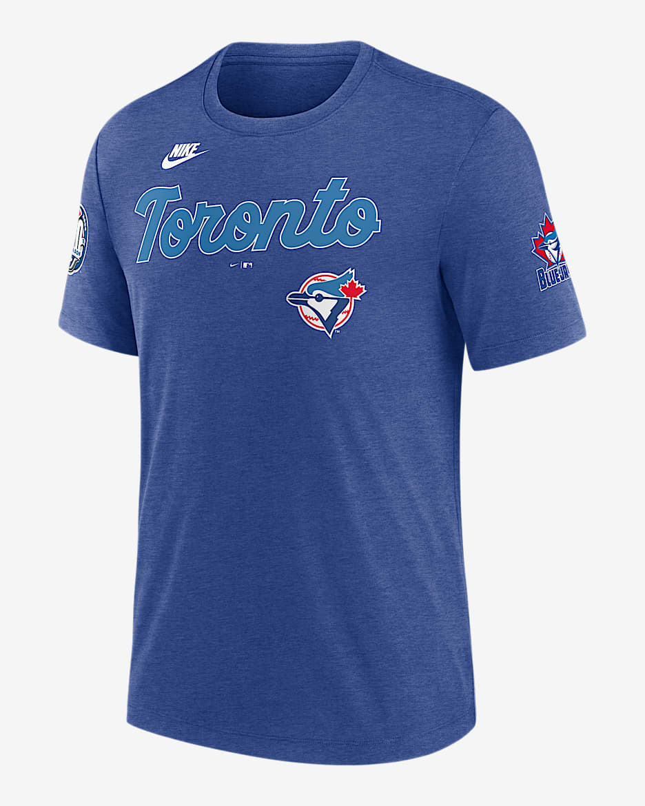 Playera Nike de la MLB para hombre Toronto Blue Jays Cooperstown Eras - Azul jaspeado