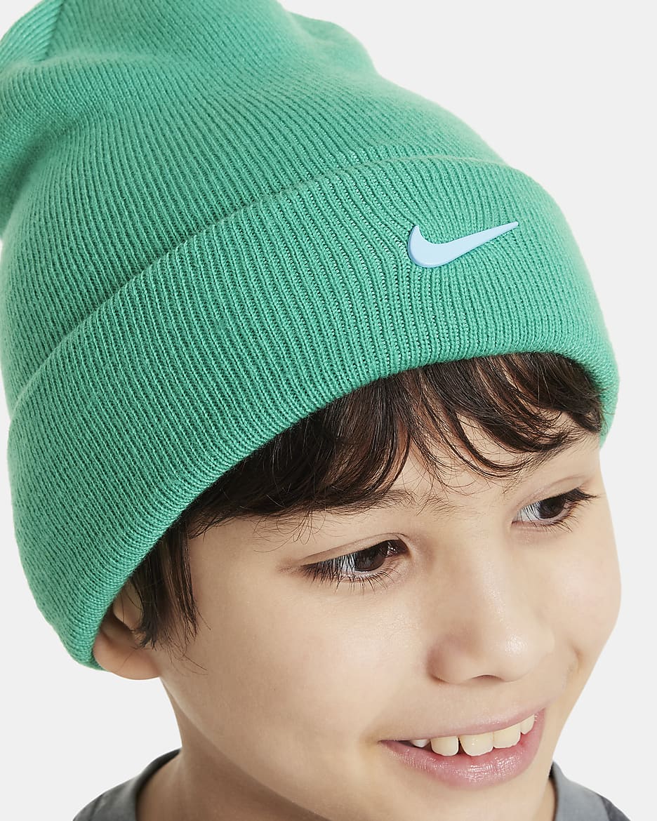 Nike Peak Kids' Swoosh Beanie - Stadium Green/Aquarius Blue