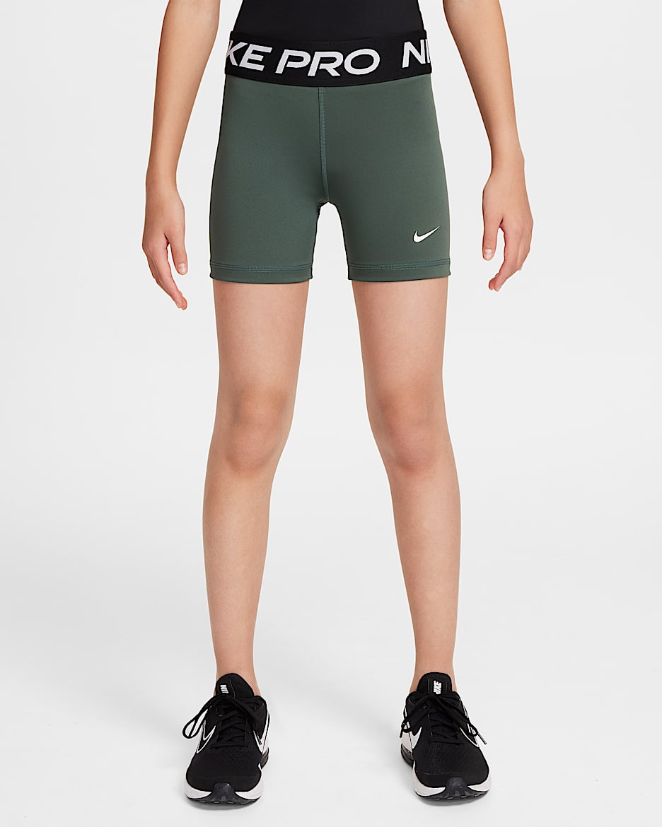 Nike Pro Girls' Shorts - Vintage Green/White