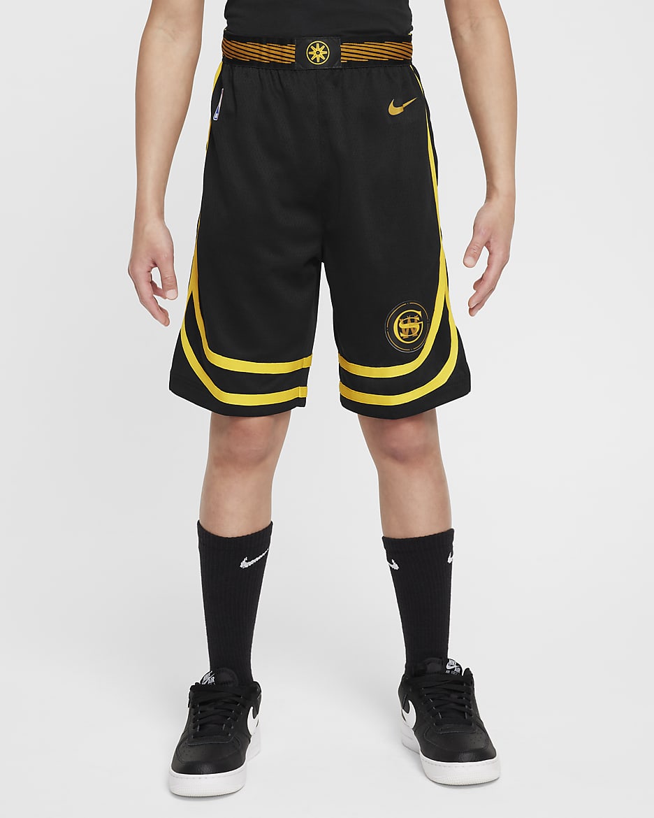 Golden State Warriors 2023/24 City Edition Nike Dri-FIT NBA Swingman-shorts för ungdom - Svart