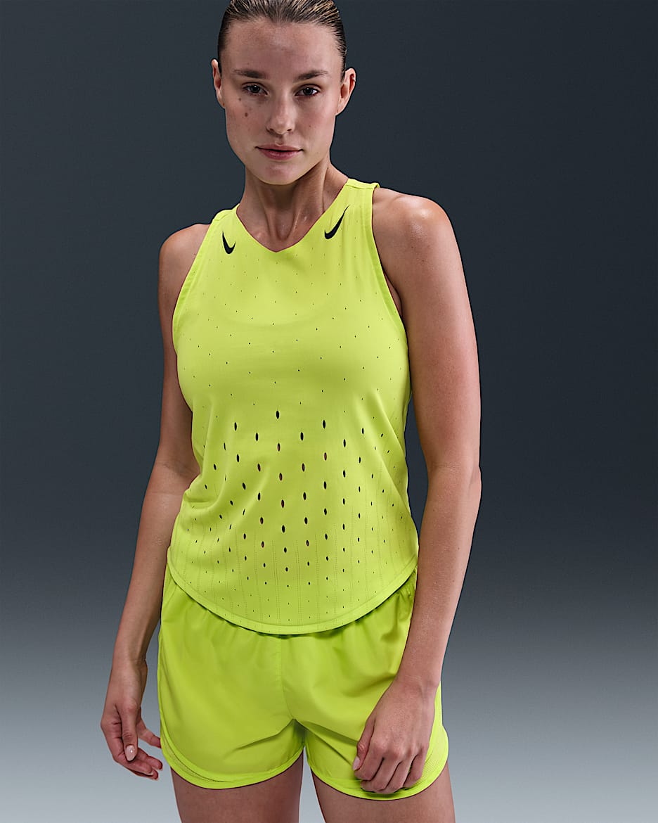 Damska koszulka bez rękawów do biegania Dri-FIT ADV Nike AeroSwift - Cyber/Czerń
