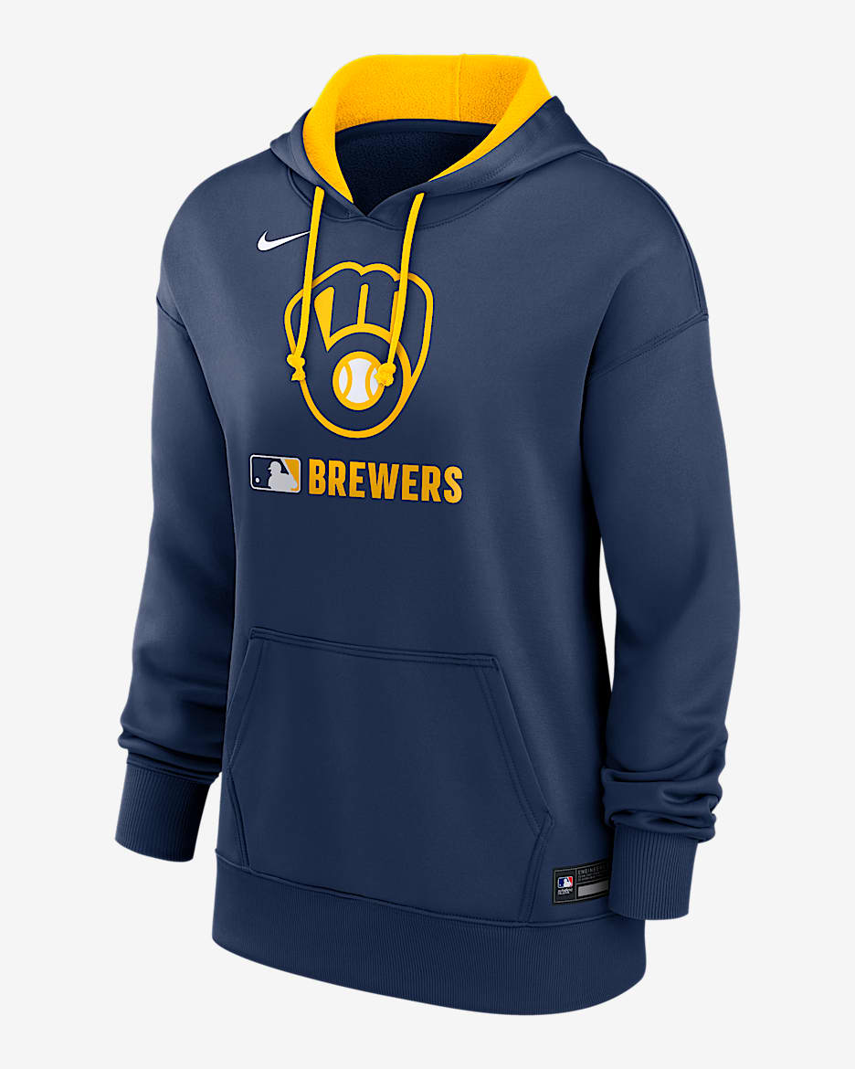 Milwaukee Brewers Authentic Collection Women's Nike Therma MLB Pullover Hoodie - Navy