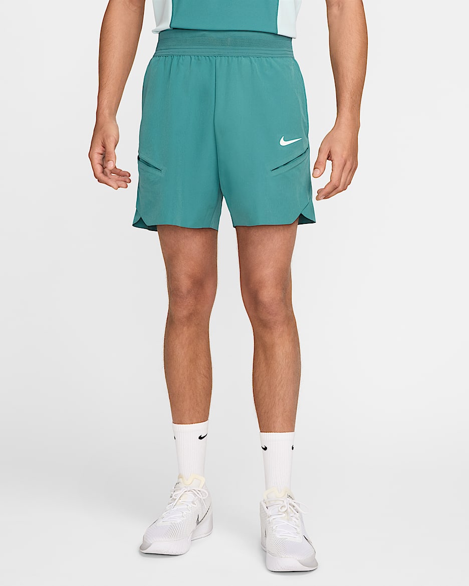 NikeCourt Slam Men's Dri-FIT Tennis Shorts - Mineral Teal/High Voltage/White