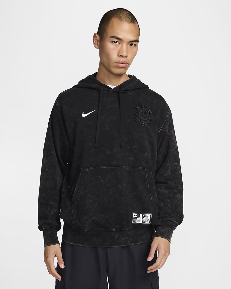 S.C. Sudadera con gorro sin cierre de fútbol Nike de French Terry para hombre Corinthians Club - Negro/Blanco