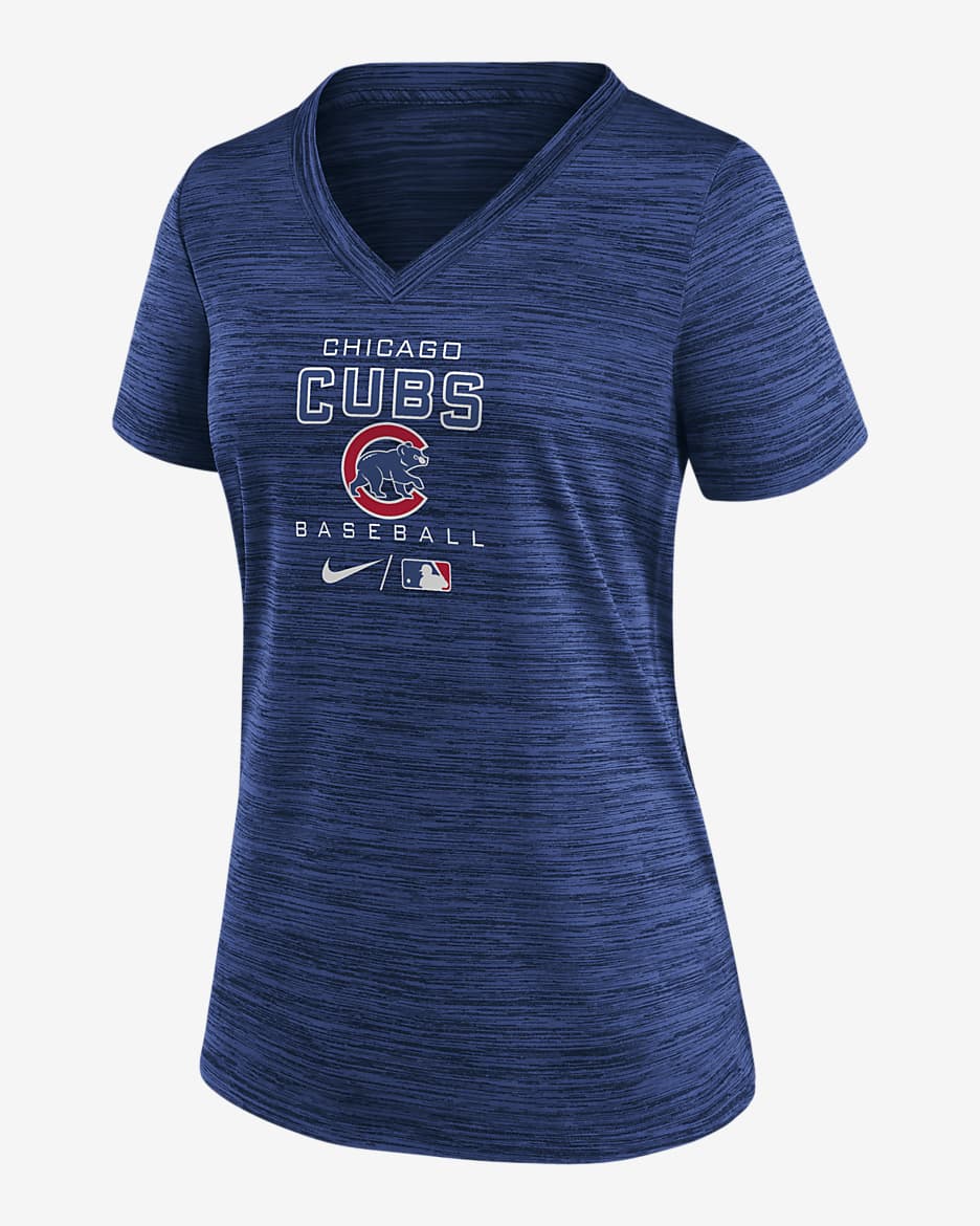 Playera con cuello en V para mujer Nike Dri-FIT Velocity (MLB Chicago Cubs) - Royal