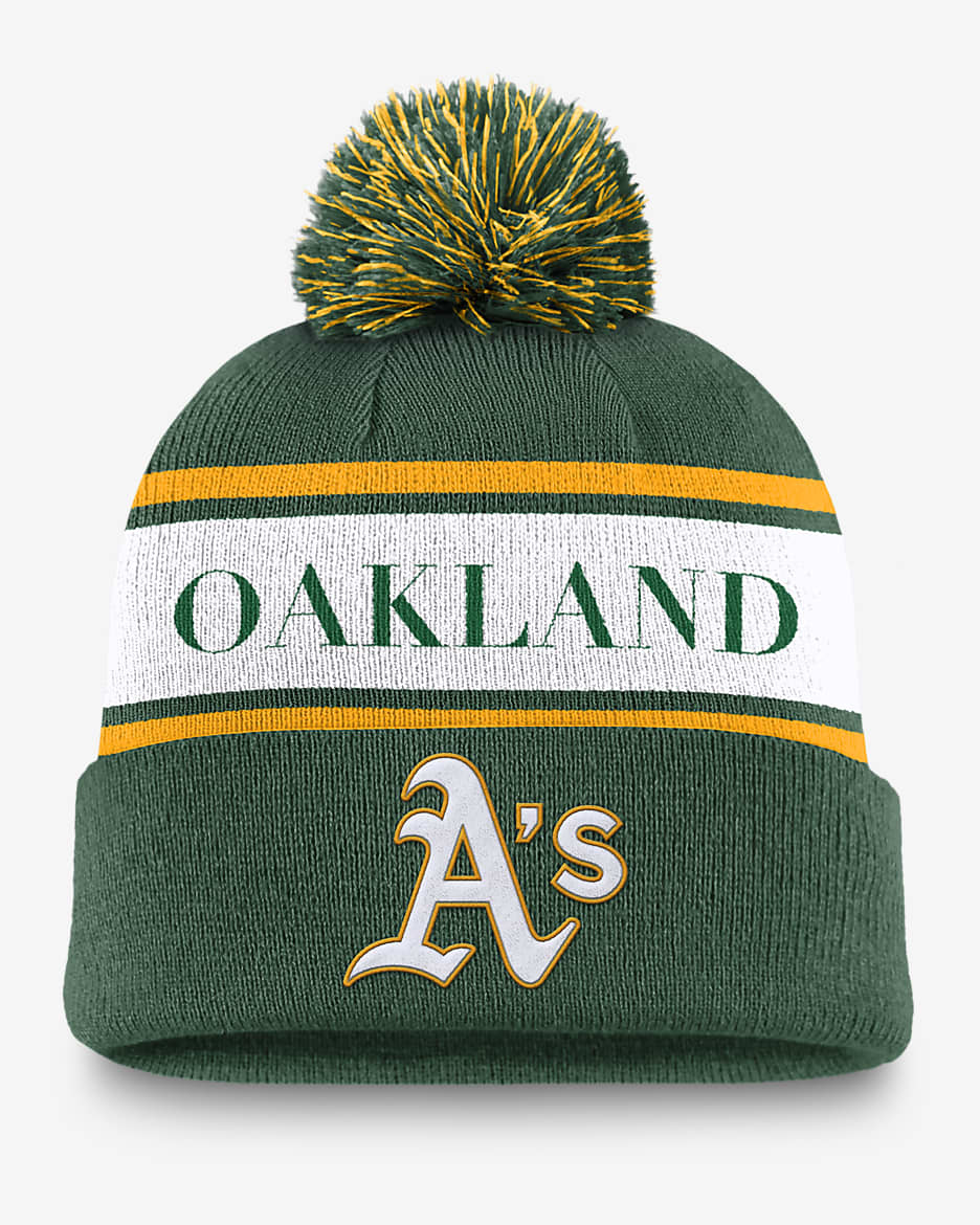 Oakland Athletics Team Stripe Peak Men's Nike MLB Cuffed Pom Beanie - Green