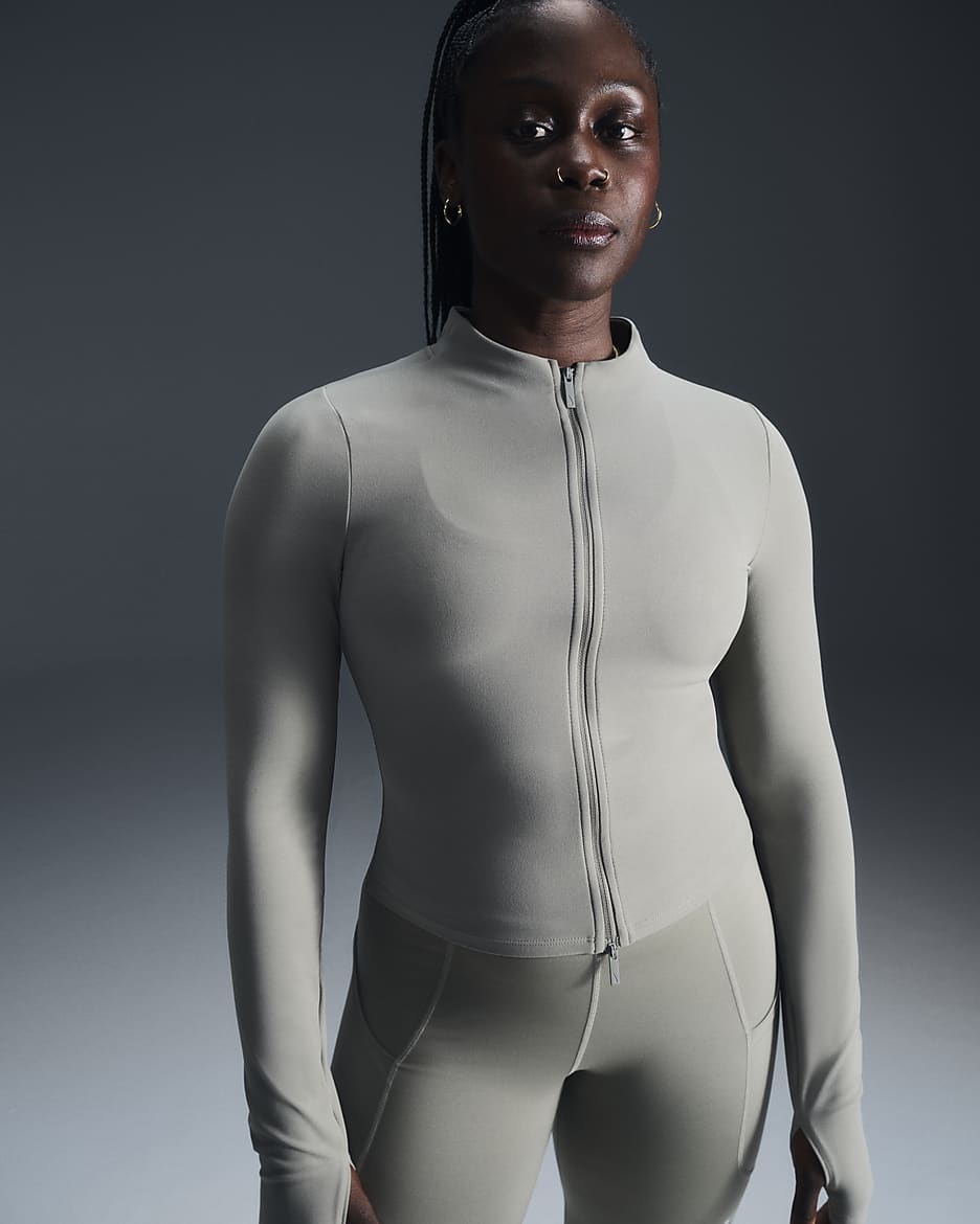 Nike Zenvy Women's Dri-FIT Full-Zip Long-Sleeve Top - Light Army/White