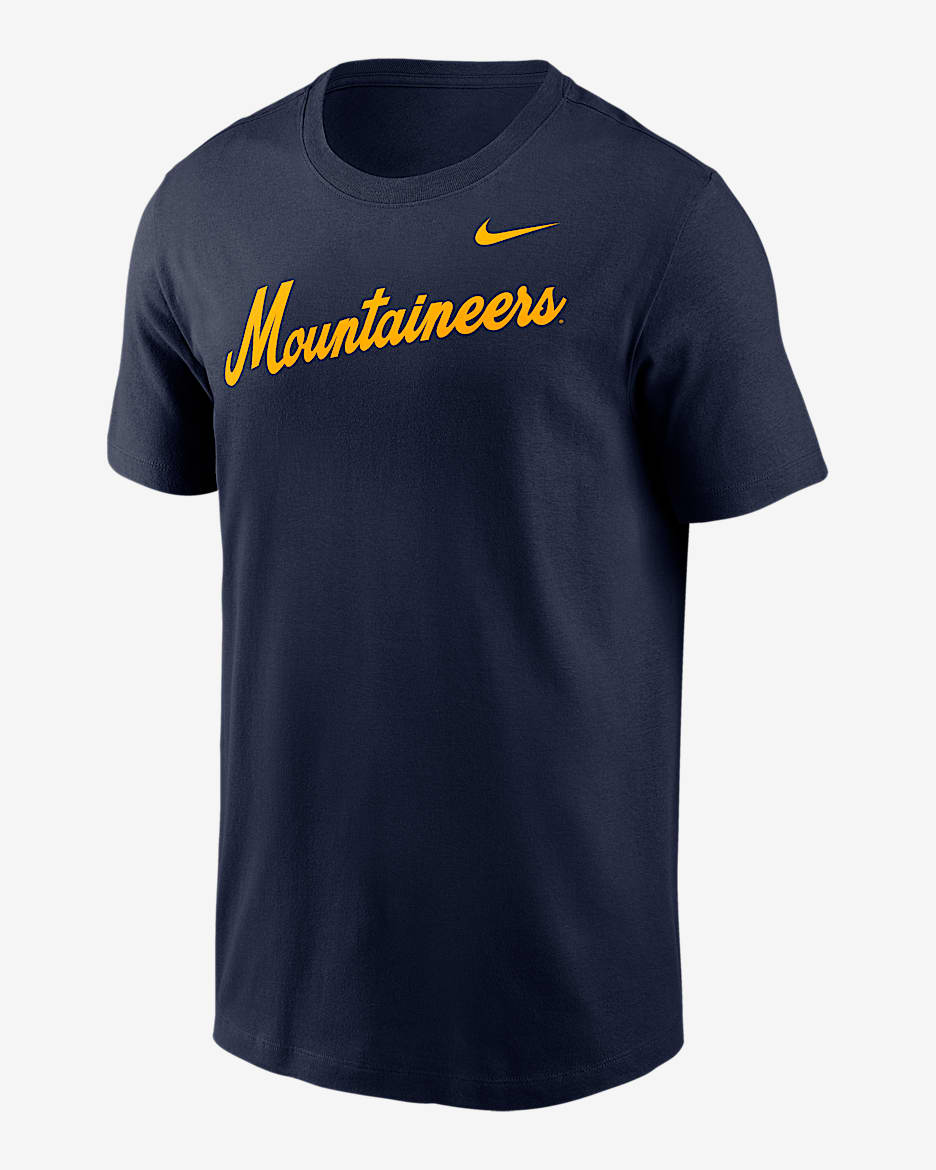 Playera universitaria Nike para hombre West Virginia Mountaineers Baseball Wordmark - Azul marino
