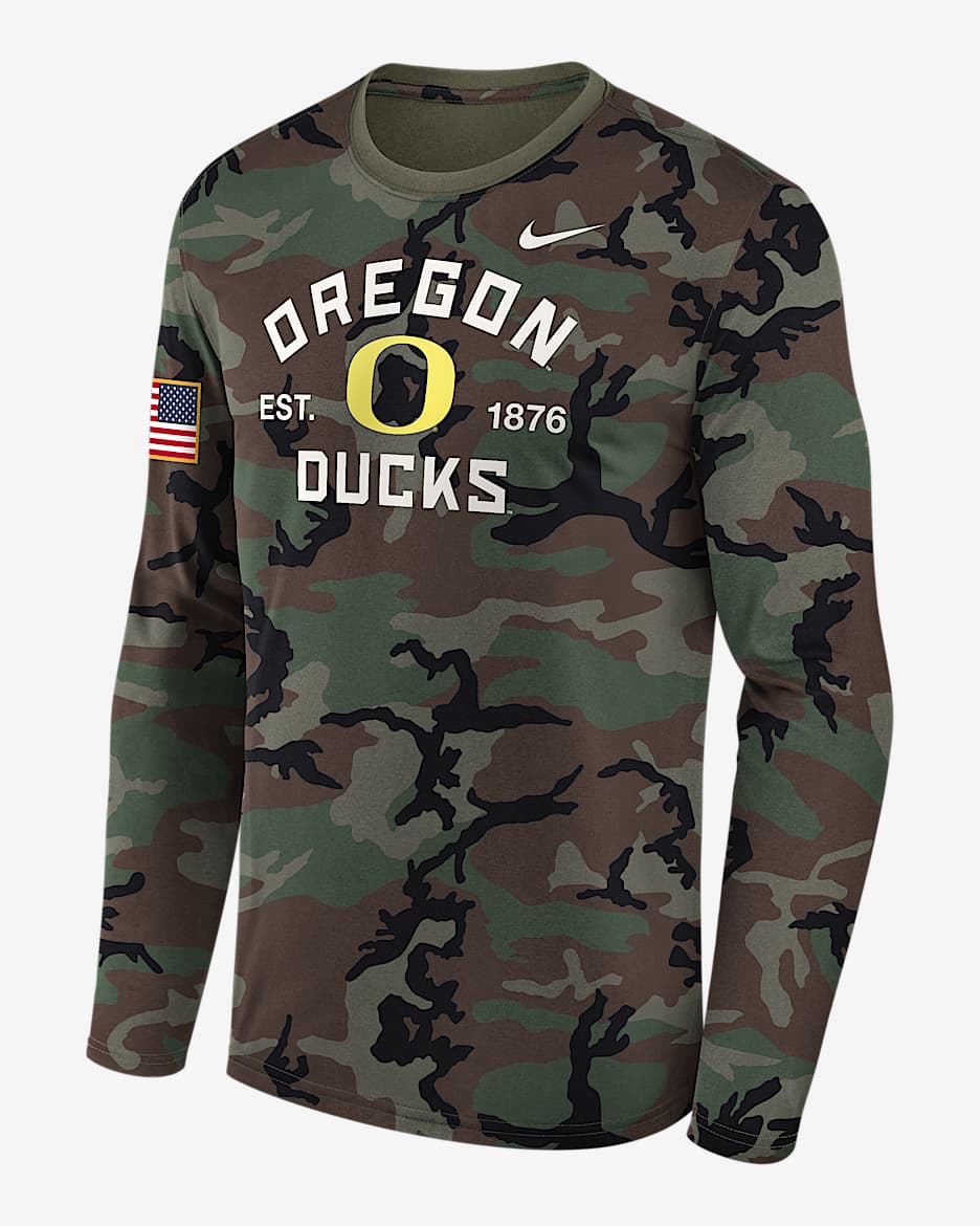 Oregon 2025 Military Appreciation Legend Men's Nike Dri-FIT College Long-Sleeve T-Shirt - Olive