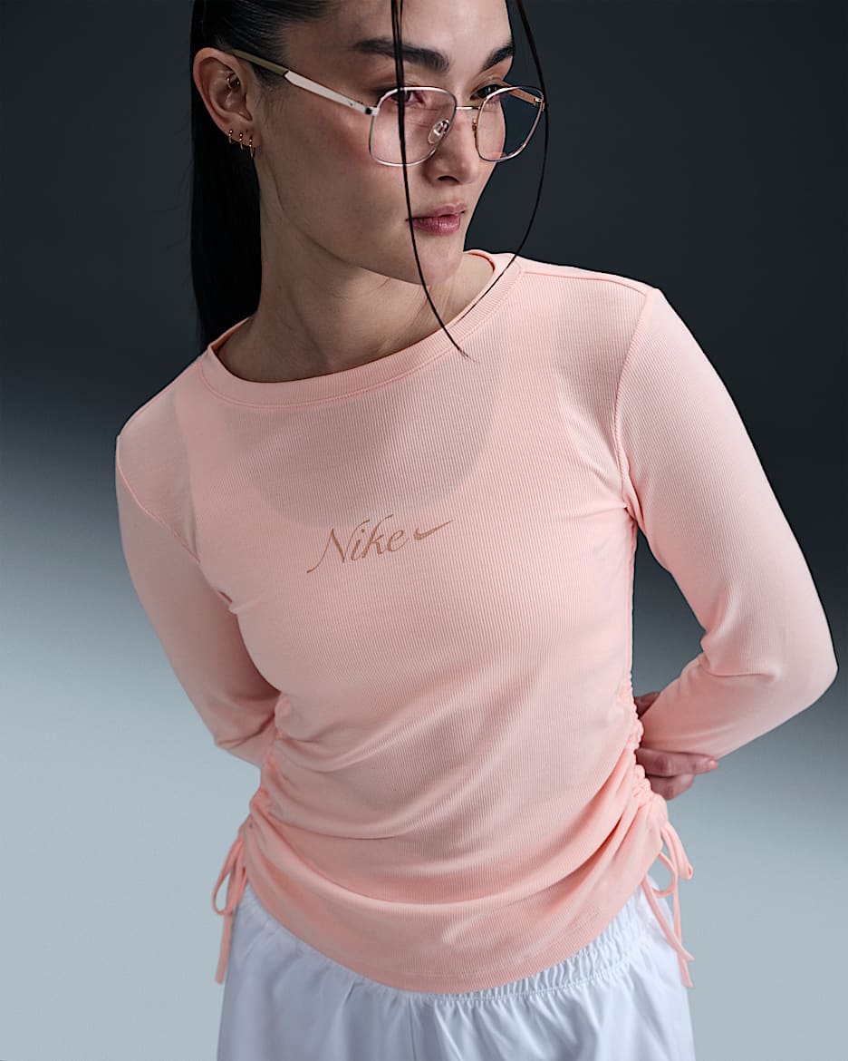 Nike Sportswear Women's Ribbed Long-Sleeve Cropped Top - Echo Pink/Fossil Stone