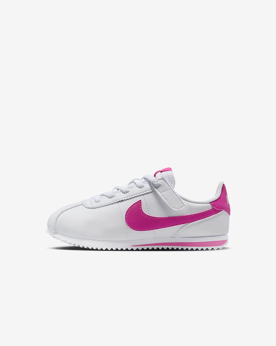 Nike Cortez EasyOn Younger Kids' Shoes - White/Laser Fuchsia