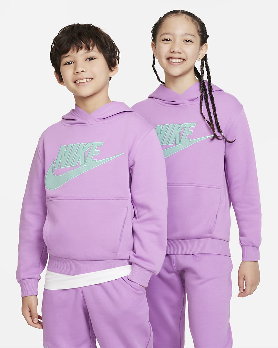 Nike Sportswear Club Fleece Older Kids' Hoodie - Rush Fuchsia/Emerald Rise