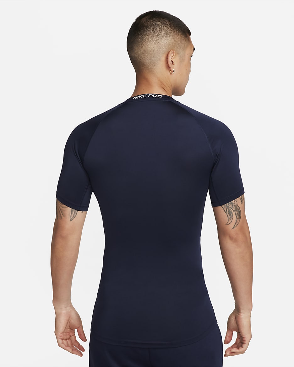 Nike Pro Men's Dri-FIT Tight Short-Sleeve Fitness Top - Obsidian/White