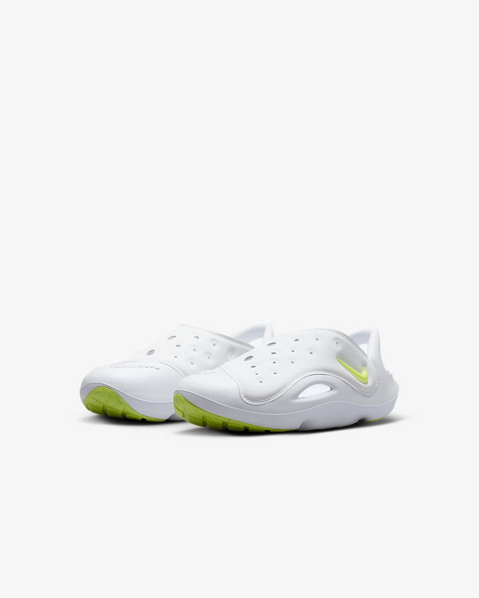 Nike Aqua Swoosh Sandalen für jüngere Kinder - Weiß/Pure Platinum/Volt