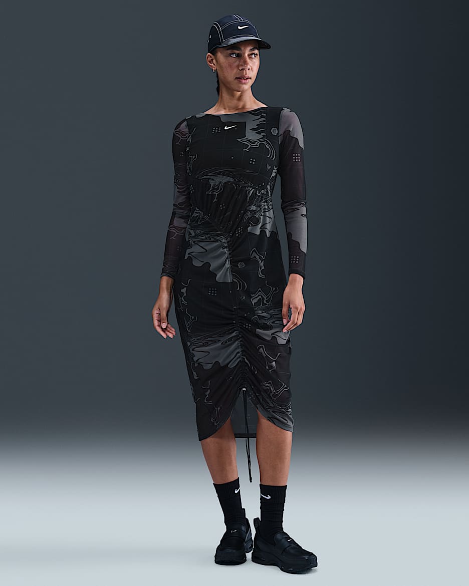 Vestido midi de malla para mujer Serena Williams Design Crew - Gris humo/Negro/Espuma menta