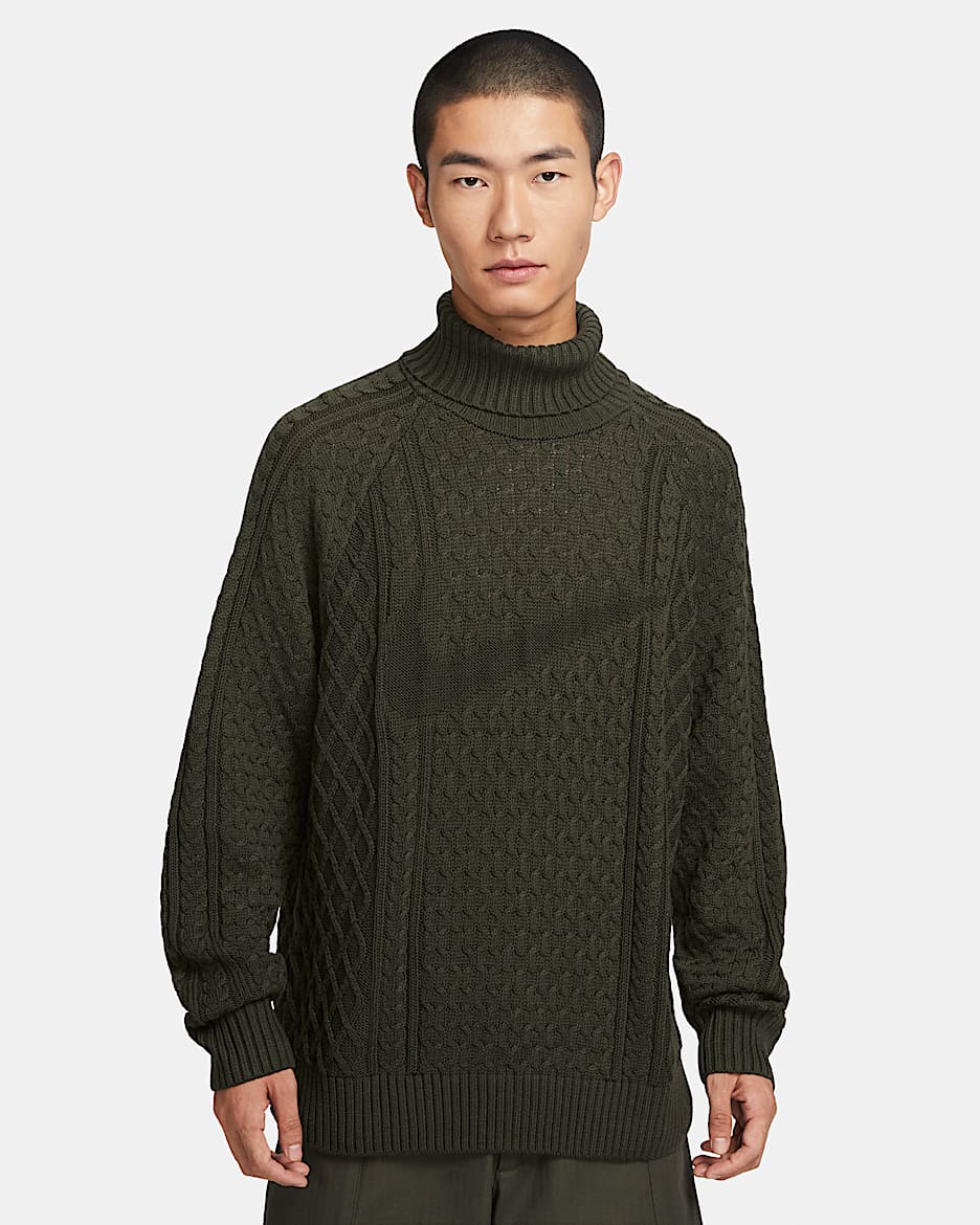 Nike Life Men's Cable Knit Turtleneck Sweater - Cargo Khaki