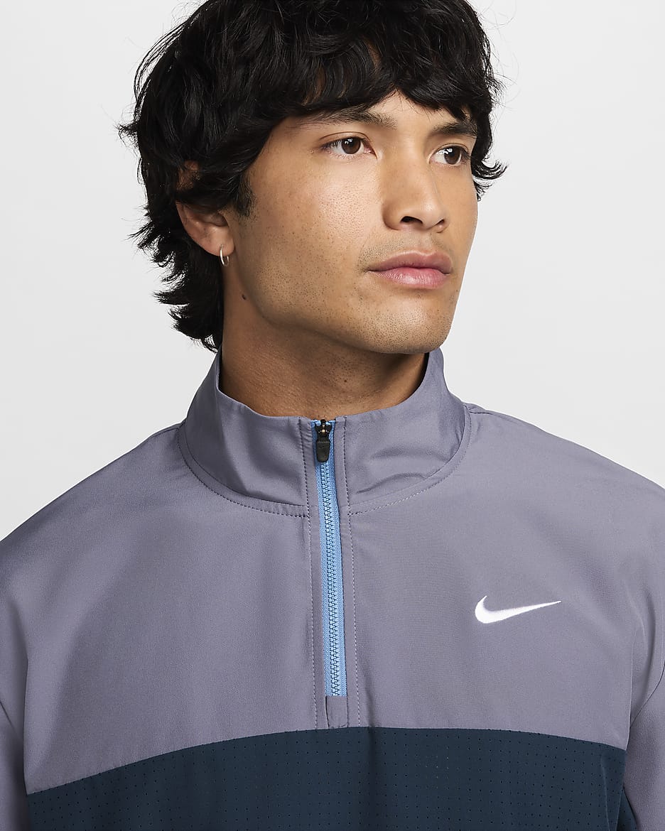 Veste de golf Dri-FIT à demi-zip Nike Golf Club pour homme - Armory Navy/Light Carbon/Aegean Storm/Blanc