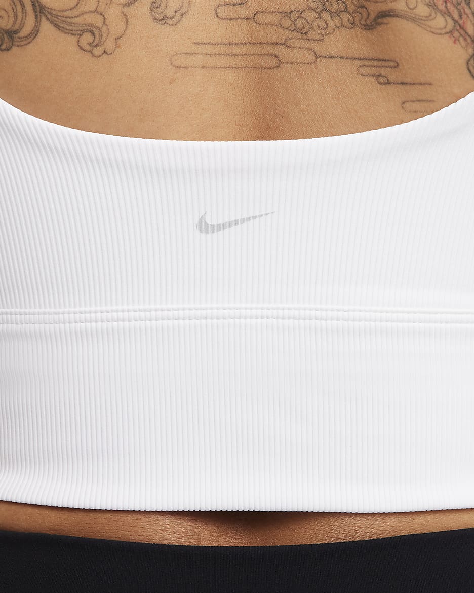 Bra deportivo de baja sujeción de talle largo sin almohadillas para mujer Nike Zenvy Rib - Blanco/Blanco