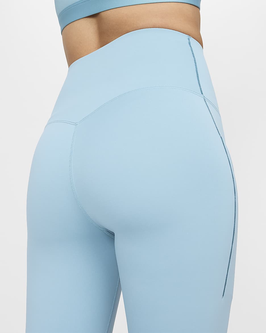 Nike Universa Women's Medium-Support High-Waisted Full-Length Leggings with Pockets - Denim Turquoise/Black