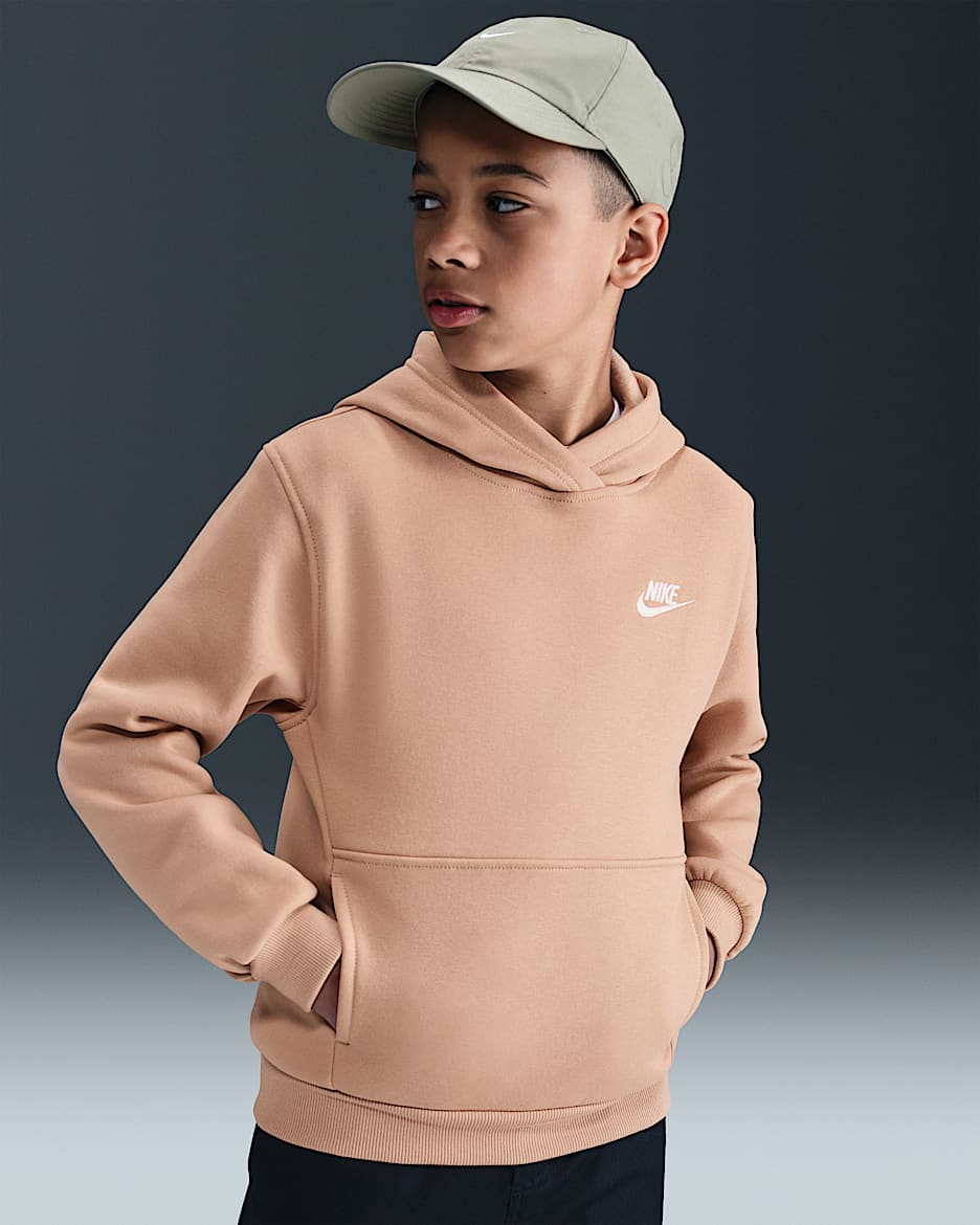Nike Sportswear Club Fleece Older Kids' Pullover Hoodie - Hemp/White