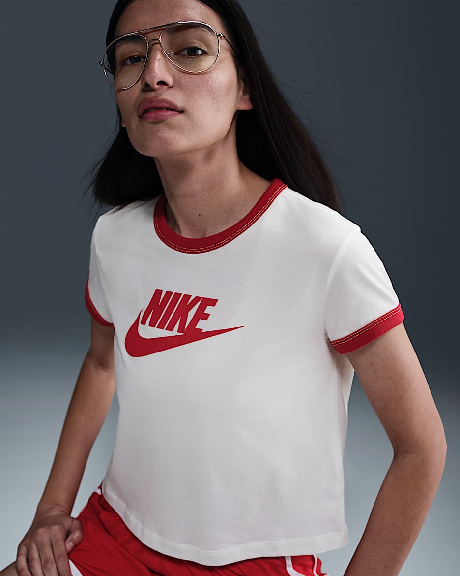 Nike Sportswear Women's Short-Sleeve Ringer T-Shirt - Sail/Gym Red