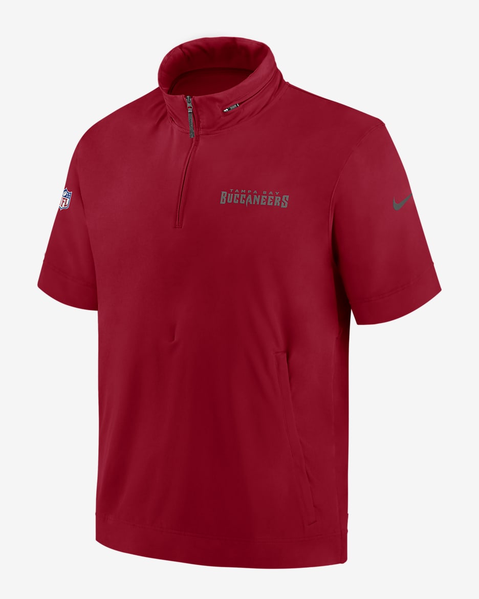 Tampa Bay Buccaneers Sideline Coach Men's Nike NFL 1/2-Zip Short-Sleeve Hooded Jacket - Red