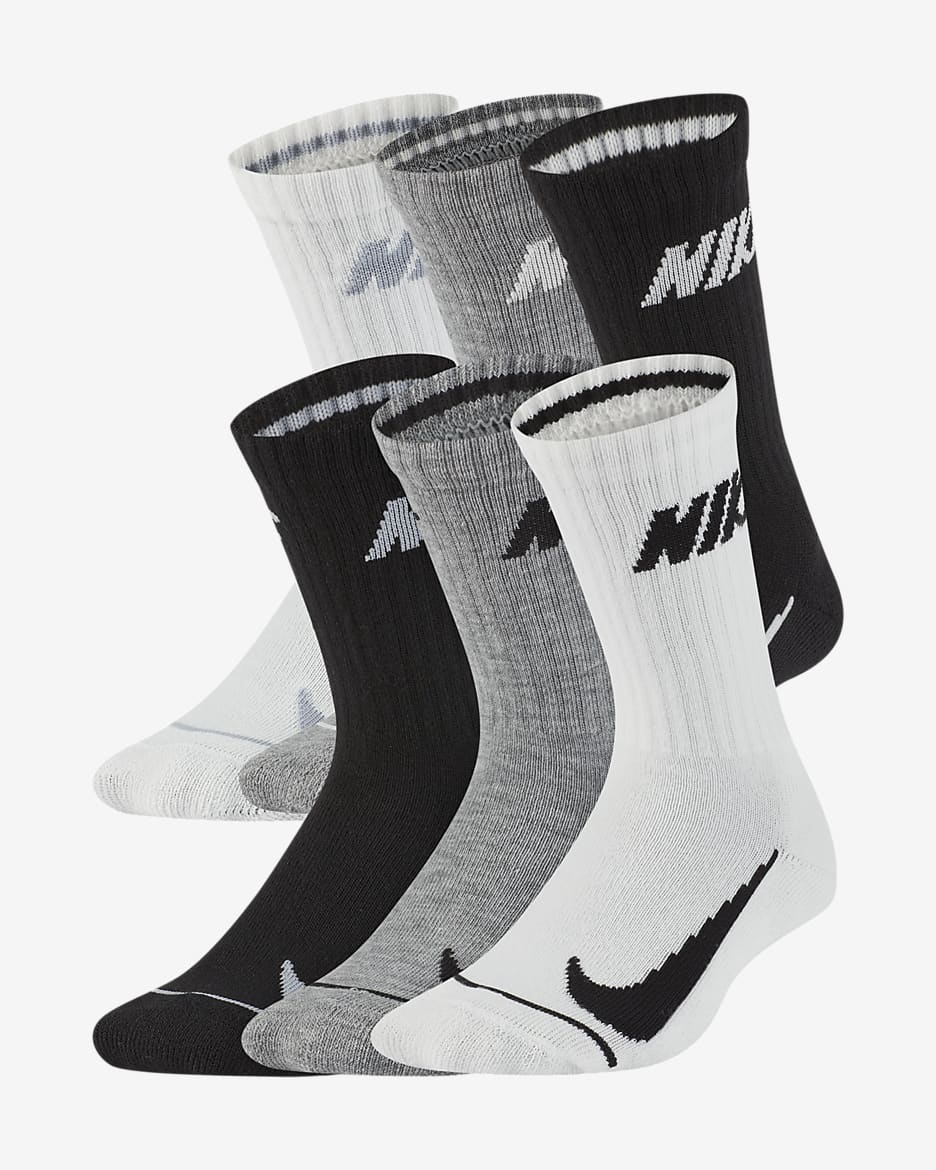 Nike Little Kids' Crew Socks (6 Pairs) - Dark Grey Heather