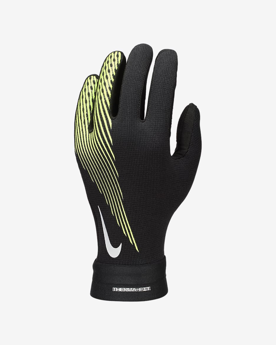 Nike Academy Older Kids' Therma-FIT Football Gloves - Black/Black/Volt