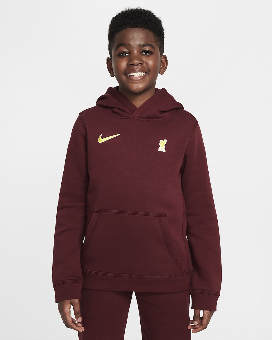 FC Liverpool Club Nike Fußball-Hoodie für ältere Kinder (Jungen) - Dark Team Red/Chrome Yellow