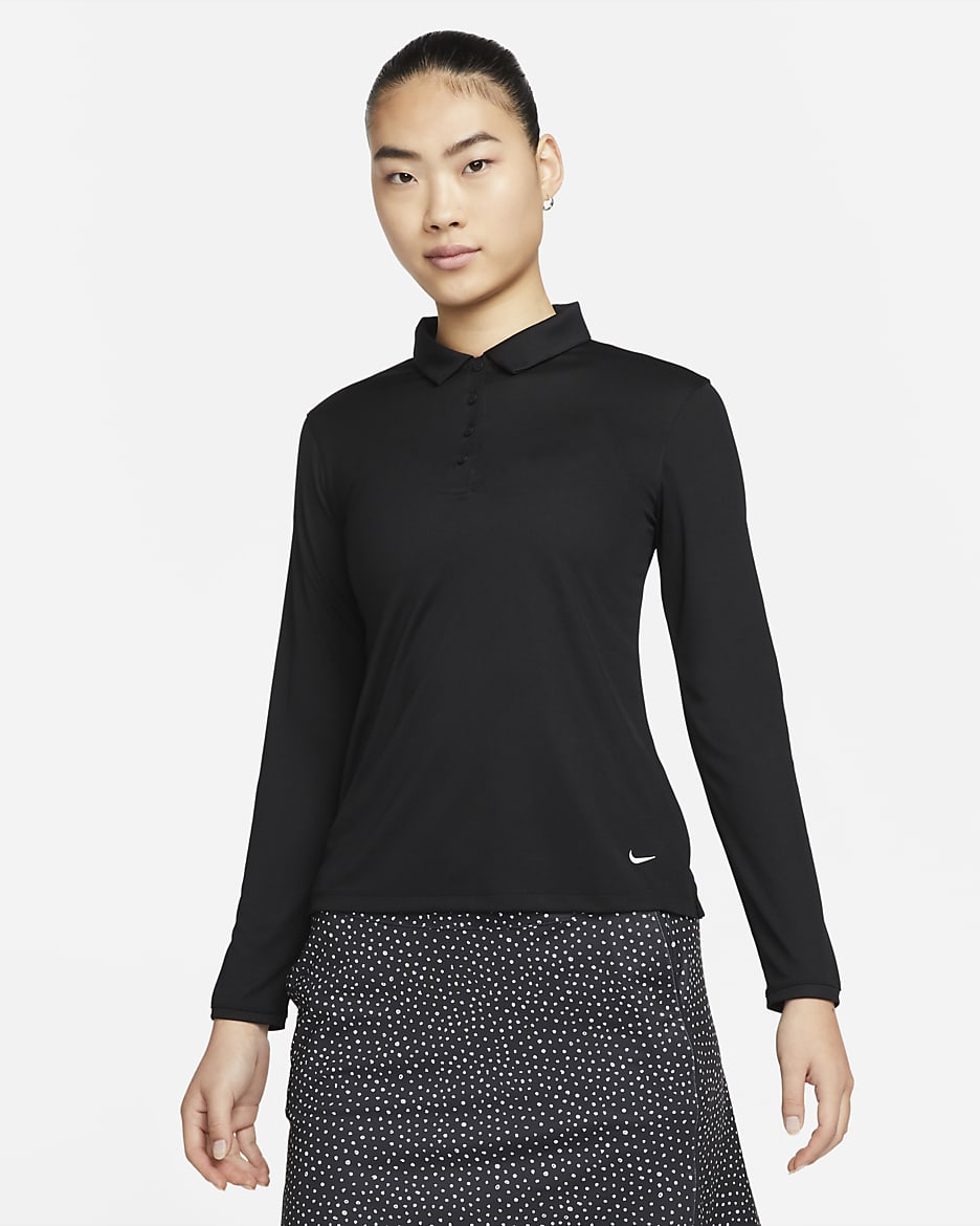 Nike Dri-FIT Victory Women's Long-Sleeve Golf Polo - Black/White