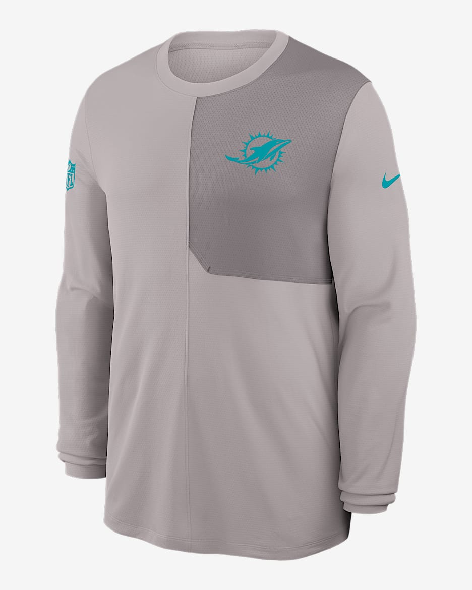 Miami Dolphins Sideline Coach Men's Nike Dri-FIT NFL Long-Sleeve Top - Grey