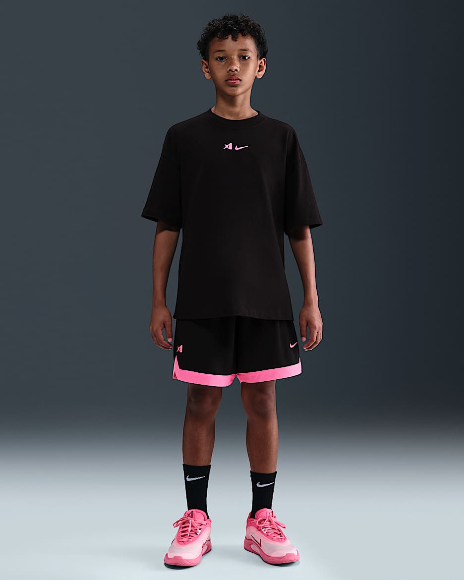 A'ja Wilson Big Kids' Dri-FIT Basketball Shorts - Black/Laser Pink