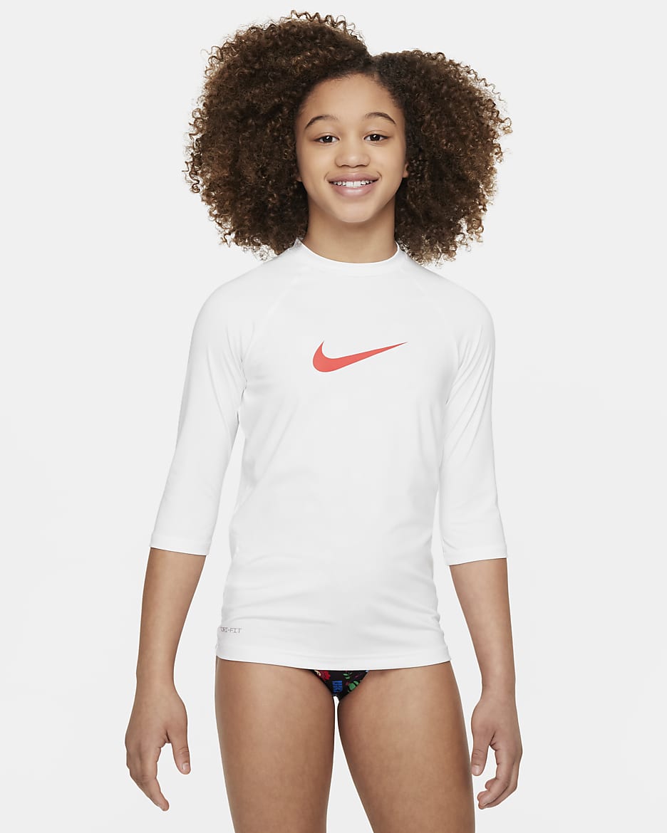 Playera Hydroguard de manga corta para niña talla grande Nike Swim - Blanco