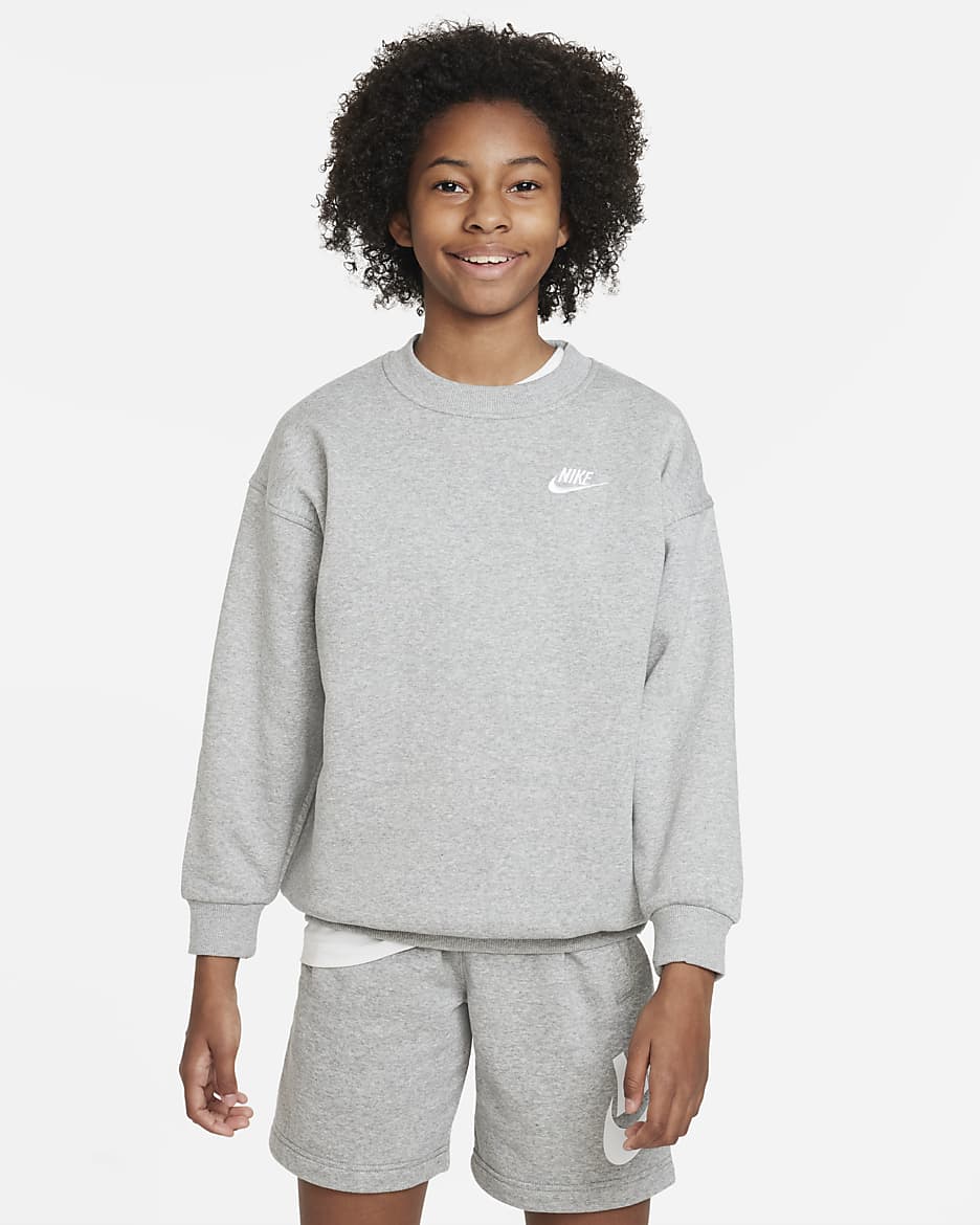 Nike Sportswear Club Fleece Big Kids' Oversized Sweatshirt - Dark Grey Heather/White