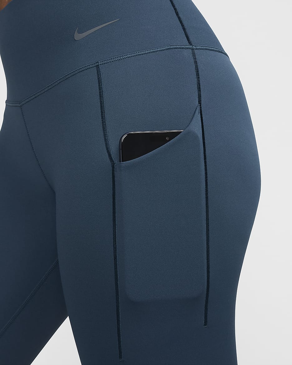 Nike Universa közepes tartást adó, középmagas derekú, teljes hosszúságú női leggings zsebekkel - Armory Navy/Fekete