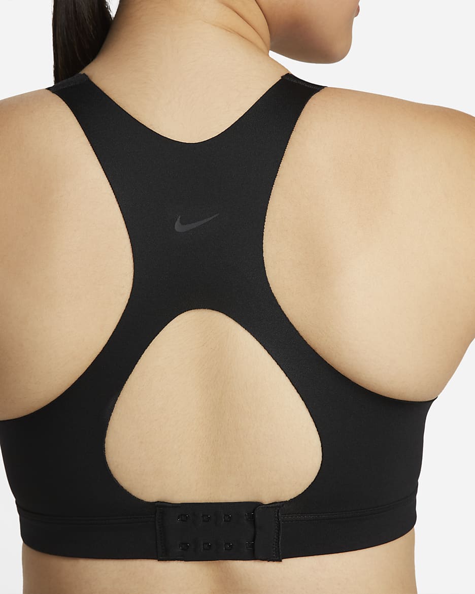 Nike Alpha Women's High-Support Padded Zip-Front Sports Bra - Black/Black/Dark Smoke Grey/Dark Smoke Grey