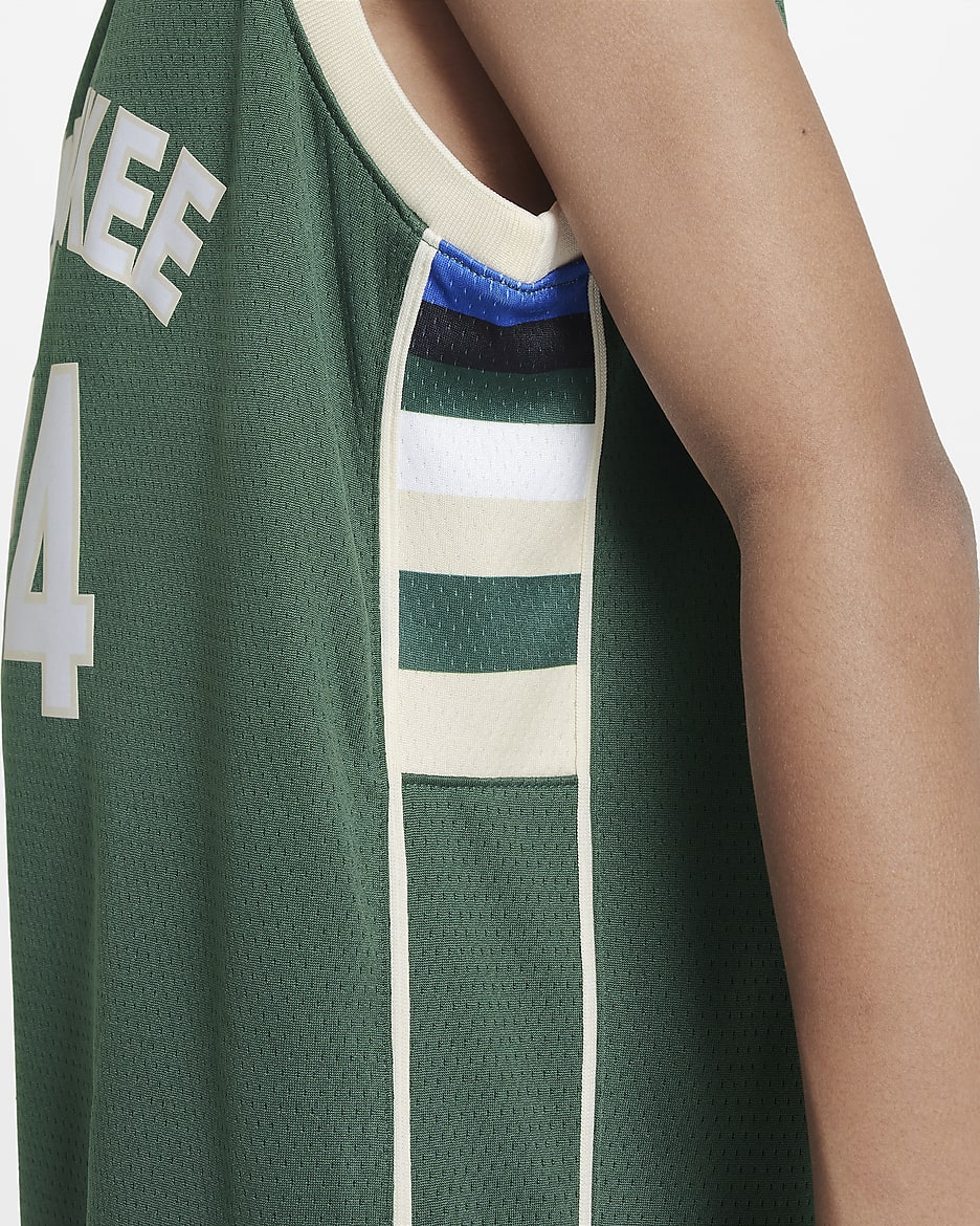 Milwaukee Bucks 2023/24 Icon Edition Nike NBA Swingman Jersey för ungdom - Fir